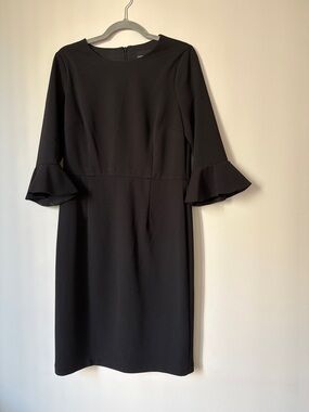 Donna Morgan Black Ruffle-Sleeve Midi Sheath Dress